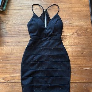 black glittery bodycon mini dress
